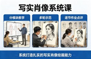 写实肖像系统课,全程分模块教学+多轮示范+逐节作业点评,系统打造扎实的写实肖像绘画能力-赚钱驿站