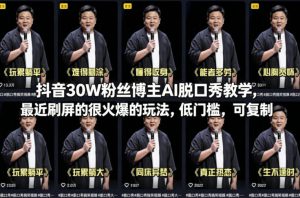 抖音30W粉丝博主AI脱口秀教学，最近刷屏的很火爆的玩法，低门槛，可复制-赚钱驿站