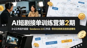 AI短剧接单训练营第2期,3+2工作流升级版,Seedance 2.0工作流,带你玩转新流程极速賺钱-赚钱驿站