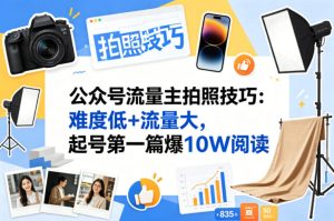 公众号流量主之拍照技巧赛道，难度低+流量大，起号第一篇就爆了10w阅读-赚钱驿站