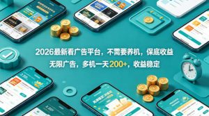 2026最新看广告平台，不需要养机，保底收益，无限广告，多机一天200+，收益稳定【揭秘】-赚钱驿站