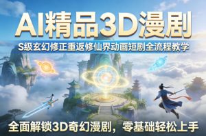 AI精品3D漫剧S级玄幻修正重返修仙界动画短剧全流程教学,全面解锁3D奇幻漫剧,零基础轻松上手-赚钱驿站