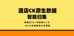 酒店CK原生数据智能归集，单窗口60+可矩阵0人工，2026必做蓝海小众项目【揭秘】-赚钱驿站