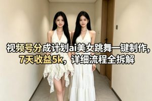 视频号分成计划ai美女跳舞一键制作，7天收益5k，详细流程全拆解-赚钱驿站