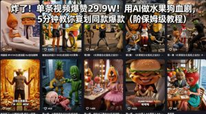 炸了！单条视频爆赞29.9W！用AI做水果狗血剧，5分钟教你复刻同款爆款（附保姆级教程）-赚钱驿站