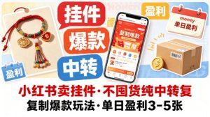 小红书卖挂件，不囤货纯中转复制爆款玩法，单日盈利3-5张-赚钱驿站