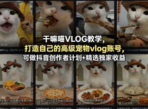 干嘛喵VLOG教学,打造自己的高级宠物vlog账号,可做抖音创作者计划+精选独家收益-赚钱驿站