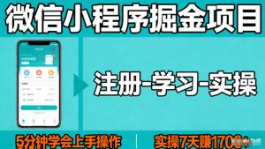 微信小程序掘金项目，项目很简单，5分钟就能学会上手操作，实操7天賺了1700+【揭秘】-赚钱驿站