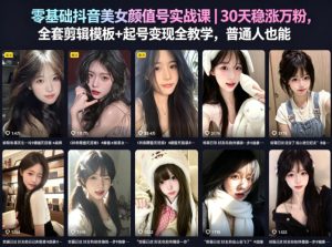 零基础抖音美女颜值号实战课｜30天稳涨万粉，全套剪辑模板+起号变现全教学，普通人也能复制-赚钱驿站