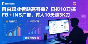 自由职业者缺高客单?日投10刀搞FB+INS广告,有人10天赚3K刀!【原创双语字幕】-赚钱驿站