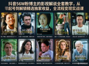 抖音56W粉博主的影视解说全套教学,从零起号到解锁精选独家收益,全流程变现实战课-赚钱驿站
