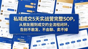 私域成交5天实战营完整SOP，从朋友圈到成交的全流程闭环，告别不敢发、不会聊、卖不掉-赚钱驿站