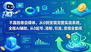 不露脸做自媒体，从0到变现完整实战系统，全程AI辅助，从0起号、涨粉、引流、变现全套闭环-赚钱驿站