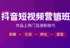 抖音短视频运营班,一门课学会作品上热门及涨粉技巧,引流转化剪辑变现(2026年5月)-赚钱驿站