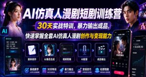 AI仿真人漫剧短剧训练营，30天实战特训，暴力输出成品，快速掌握全套AI仿真人漫剧创作与变现能力-赚钱驿站