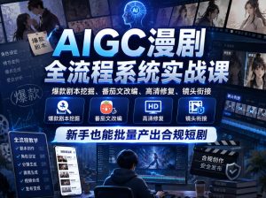AIGC漫剧全流程系统实战课，爆款剧本挖掘、番茄文改编、高清修复、镜头衔接，新手也能批量产出合规短剧-赚钱驿站
