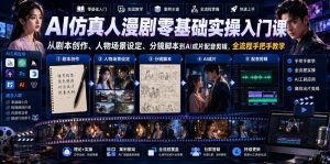 AI仿真人漫剧零基础实操入门课,从剧本创作、人物场景设定、分镜脚本到AI成片配音剪辑,全流程手把手教学-赚钱驿站