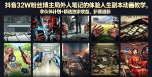抖音32W粉丝博主局外人笔记的体验人生副本动画教学,拿伙伴计划+精选独家收益,新赛道新涨粉快【录制版】-赚钱驿站