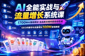 AI全能实战与流量增长系统课,1700种AI落地用法,全品类文档内容自动生成,GEO关键词与流量增长100W变现教程-赚钱驿站