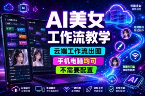AI美女工作流教学，云端工作流出图，手机电脑均可，不需要配置，快速起号涨粉-赚钱驿站