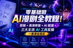零基础做AI漫剧全教程!剪辑+高清修复+AI配音+三大主流AI工具实操,一套课全搞定-赚钱驿站