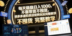 每天稳稳日入1000,不靠带货不囤货,拼多多虚拟类目矩阵玩法完整教学【揭秘】-赚钱驿站