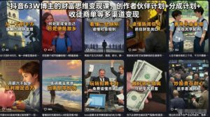 抖音63W博主的财富思维变现课，创作者伙伴计划+分成计划+收徒商单等多渠道变现-赚钱驿站