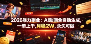2026暴力副业：AI动画全自动生成，一单上千，月稳2W，永久可做【揭秘】-赚钱驿站