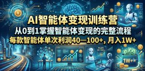 AI智能体变现训练营，从0到1掌握智能体变现的完整流程，每款智能体单次利润40—100+，月入1W+-赚钱驿站