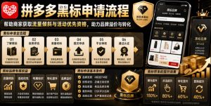 拼多多黑标申请流程,帮助商家获取流量倾斜与活动优先资格,助力品牌溢价与转化-赚钱驿站