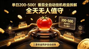 单日200-500!番茄全自动挂G收益拆解,全天无人值守,矩阵操作收益翻倍【揭秘】-赚钱驿站