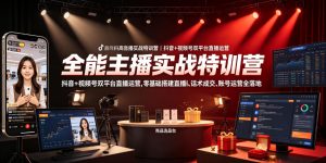 全能主播实战特训营｜抖音+视频号双平台直播运营，零基础搭建直播间、精准选品、话术成交、账号运营全落地-赚钱驿站