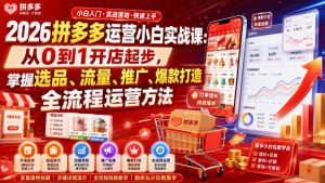 2026拼多多运营小白实战课:从0到1开店起步,掌握选品、流量、推广、爆款打造全流程运营方法-赚钱驿站