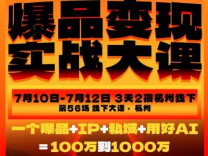 爆品变现实战大课,从爆品,到流量,到成交,一个爆品+IP+私域+用好AI=100W到1000W(7月10-12日)-赚钱驿站