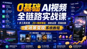 0基础AI视频全链路实战课|多工具实操・20+爆款模板・涨粉运营・剪辑拍摄・全场景变现系统教程-赚钱驿站
