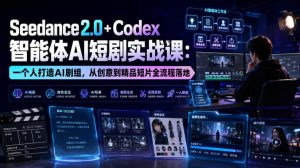 Seedance2.0+Codex智能体AI短剧实战课:一个人打造AI剧组,从创意到精品短片全流程-赚钱驿站