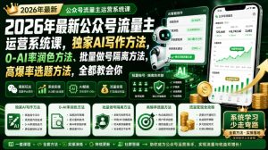 2026年最新公众号流量主运营系统课,独家AI写作方法,0-AI率润色方法、批量做号隔离方法、高爆率选题方法,全都教会你-赚钱驿站