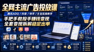 全网主流广告投放课,腾讯ADQ / 抖音 / 快手 / B 站实操教学,手把手教投手赚钱变现,全套变现拆解稳定出单-赚钱驿站