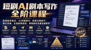 短剧AI剧本写作全阶课程|标准剧本格式、AI写剧指令、投稿过稿技巧、网文改编、主线剧情把控、审稿避坑全套实操教学-赚钱驿站
