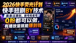 2026快手荧光计划，快手短剧搬运技术，条条过原创，新号和老号0粉都可以做，有播放量就能賺到钱-赚钱驿站