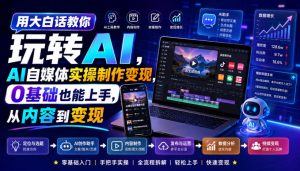 用大白话教你玩转AI，AI自媒体实操制作变现，0基础也能上手，从内容到变现-赚钱驿站