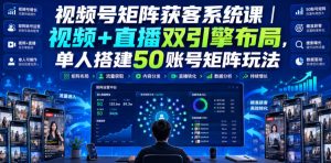 视频号矩阵获客系统课|视频+直播双引擎布局,单人搭建50账号矩阵玩法,流量入池、搜索占位、全域引流沉淀私域全流程教学-赚钱驿站