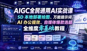 AIGC全民通用AI实战课|SD本地部署绘图、万能提示词、AI办公提效、自媒体爆款选题全维度零基础教程-赚钱驿站