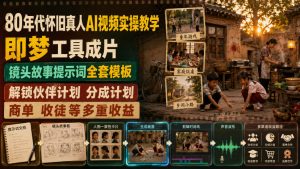 80年代怀旧真人AI视频实操教学,即梦工具成片、镜头故事提示词全套模板,解锁伙伴计划分成计划商单收徒等多重收益-赚钱驿站