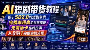 AI短剧带货教程,基于SD2.0的短剧带货,完播率超高的带货视频,无需抽卡品质拉满,从0到1完整实操流程-赚钱驿站