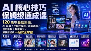 AI核心技巧保姆级速成课｜120集零基础实操，AI写真/生图生视频/趣味动画/修图排版/智能办公/爆款短视频一站式全掌握（更新）-赚钱驿站
