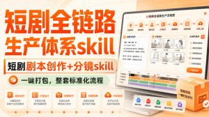 短剧全链路生产体系skill,短剧剧本创作+分镜skill,一键打包,整套标准化流程-赚钱驿站