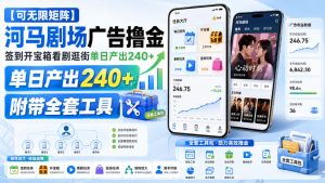 【可无限矩阵】河马剧场广告撸金,签到开宝箱看剧逛街单日产出240+,附带全套工具【揭秘】-赚钱驿站