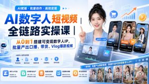 AI数字人短视频全链路实操课|从0到1搭建可变现数字人IP,批量产出口播、带货、Vlog爆款视频-赚钱驿站