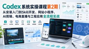Codex系统实操课程第2期｜从安装入门到Skill开发、网站小程序、AI剪辑、电商直播与工程应用全流程实战-赚钱驿站